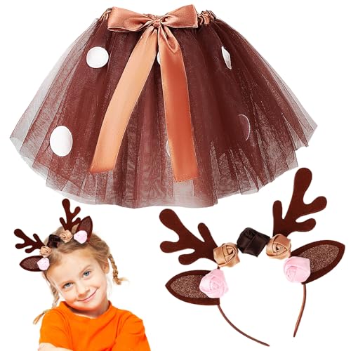 SEWACC Rentier-kostüm-set für Mädchen, Elch-tutu-rock mit Geweih-stirnband, Tierkostüm für Halloween, Weihnachten, Cosplay, Verkleiden SEWACC Rentier-kostüm-set für Mädchen, Elch-tutu-rock mit Geweih-stirnband, Tierkostüm für Halloween, Weihnachten, Cosplay, Verkleiden von SEWACC