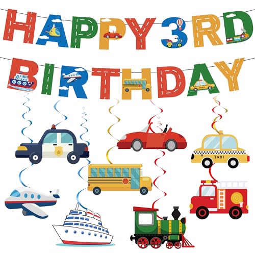 Auto-Dekoration zum 3. Geburtstag für Jungen – 10 Stück Transport-Themen-Dekoration, einschließlich "Happy 3rd Birthday"-Banner, Zug, Flugzeug, Feuerwehrauto, hängende Wirbel für 3 Jahre alte Jungen Auto-Dekoration zum 3. Geburtstag für Jungen – 10 Stück Transport-Themen-Dekoration, einschließlich "Happy 3rd Birthday"-Banner, Zug, Flugzeug, Feuerwehrauto, hängende Wirbel für 3 Jahre alte Jungen von SEWIRUY