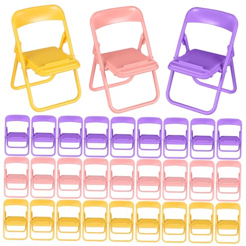 SEWOART 30 STK. Mini Klappstuhl Handyhalterung Tischständer Bunte Faltbarer Puppenhaus Stuhl Multifunktional Desktop Dekoration von SEWOART