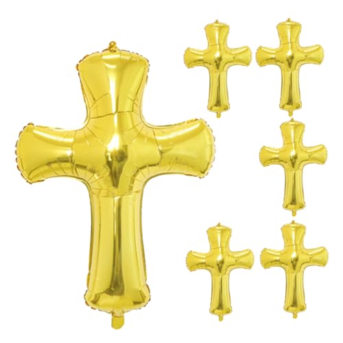 SEWOART 6 Stück Teiliges Kreuz Folienballon Gold für Babytaufe und Shower Aluminium Luftballons Kreuzform Partydeko Jungen Mädchen Festliche Geburtstagsdekoration für Kommunion und von SEWOART