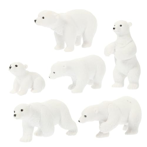 SEWOART 6 Stück Teiliges Resin Weißer Bär Miniaturfiguren Realistische Polar Bären Landschaft Deko Langlebige Harzfiguren für Garten Puppenhaus Kuchen und Auto Schmuck von SEWOART