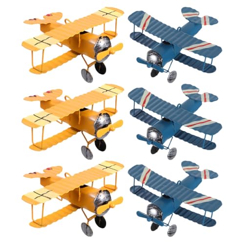 SEWOART 6-teiliges Flugzeug- aus Metall: Retro-Doppeldecker-Modellspielzeug – Metall-Flugzeug- für Kleinkinderzimmer, Jungenzimmer, Party-Tischdekorationen, hängende Deckendekorationen von SEWOART
