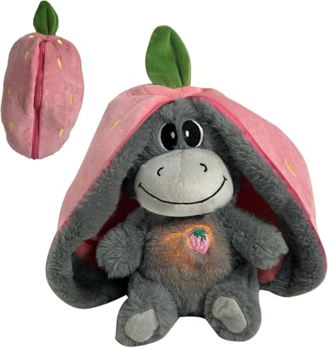 SFCOEABR Atmendes Kuscheltier, Schlafender Plüsch Esel Kuscheltier, Weiches Erdbeer Avocado Plüschtier Puppe Stressabbau Stofftier Für Schlafende Kinder (B) von SFCOEABR