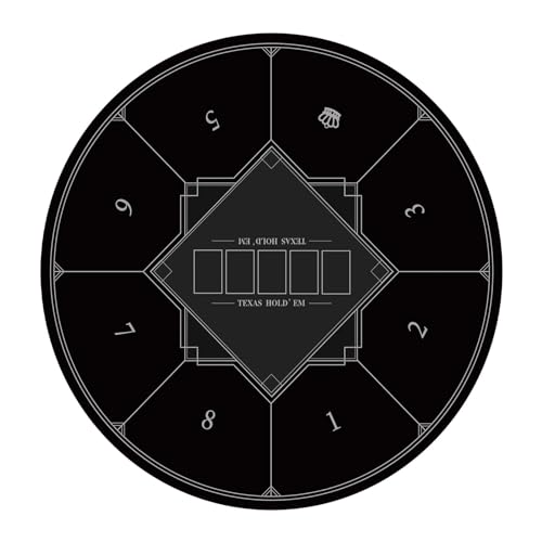 SFQEVHRZ Poker-Matte， Tragbare runde Pokermatte for Texas Hold'em, 8 Spieler, zusammenklappbare Pokertischplatte mit Art-Deco-Layout-Druckmatte(Black,Large) von SFQEVHRZ
