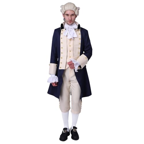 SFWXCOS Herren Kolonial Hamilton Kostüm Kolonialmilitär Kostüm Musikalischer Alexander Hamilton Blaue Jacke von SFWXCOS