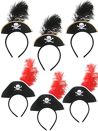 SGBETTER 6 Stück Piratenhut Stirnband Schädel Feder Mini Pirat Zylinder Hut Stirnband für Halloween Dekoration Piraten Thema Kostüm Party Supplies von SGBETTER