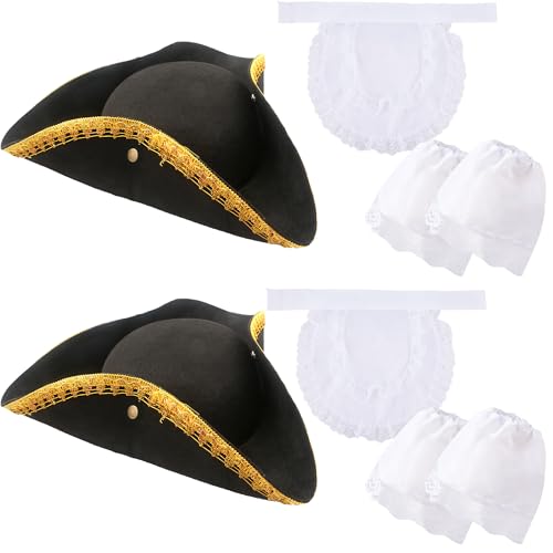 SGBETTER 8-teiliges Trikornhut-Kostüm-Zubehör beinhaltet 2 schwarze Kolonialhut, 2 weiße Spitzenbänder und 4 Manschetten für Erwachsene und Kinder, Halloween, Cosplay SGBETTER 8-teiliges Trikornhut-Kostüm-Zubehör beinhaltet 2 schwarze Kolonialhut, 2 weiße Spitzenbänder und 4 Manschetten für Erwachsene und Kinder, Halloween, Cosplay von SGBETTER