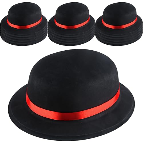 SGBETTER Bowler-Hut aus Kunststoff, schwarz, Derby-Hut, Partyhüte mit rotem Band, für Erwachsene, Kinder, Halloween, Maskeraden, 1920er-Jahre-Partyzubehör, 16 Stück SGBETTER Bowler-Hut aus Kunststoff, schwarz, Derby-Hut, Partyhüte mit rotem Band, für Erwachsene, Kinder, Halloween, Maskeraden, 1920er-Jahre-Partyzubehör, 16 Stück von SGBETTER