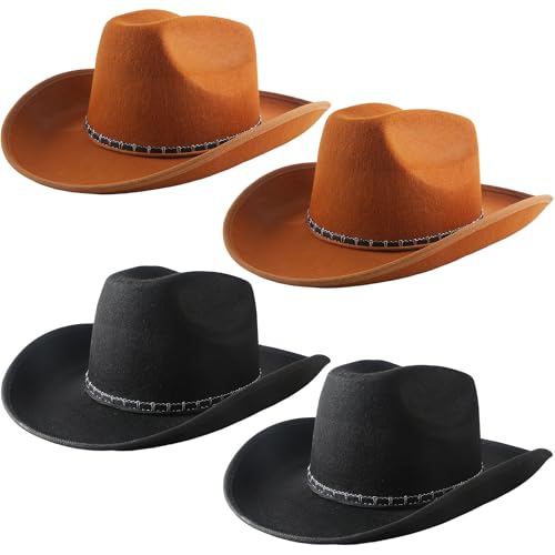 SGBETTER Cowboyhüte für Erwachsene, Filz, breite Krempe, Cowgirl-Hut, Western-Cowboyhut für Damen, Herren, Geburtstag, Junggesellinnenabschied, Kostümparty, 4 Stück (Farbset 2) von SGBETTER