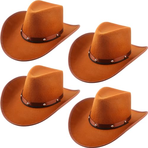 SGBETTER Cowboyhut aus Filz, Western-Cowgirl-Hut mit Hals-Kordelzug, für Erwachsene, Cowboy-Themenparty, Kostümzubehör, Braun, 4 Stück SGBETTER Cowboyhut aus Filz, Western-Cowgirl-Hut mit Hals-Kordelzug, für Erwachsene, Cowboy-Themenparty, Kostümzubehör, Braun, 4 Stück von SGBETTER