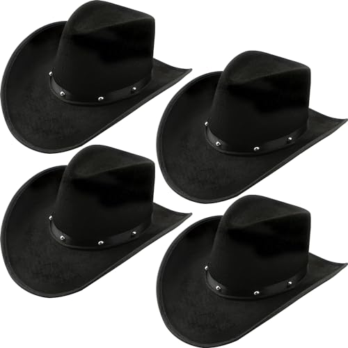 SGBETTER Cowboyhut aus Filz, Western-Cowgirl-Hut mit Hals-Kordelzug, für Erwachsene, Kostümzubehör (schwarz), 4 Stück von SGBETTER