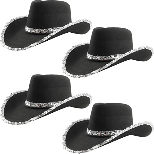 SGBETTER Cowboyhut für Erwachsene, Texanisch, Country, Westernhut, Cowboyhut, Party-Set für Frauen, Kostümparty-Zubehör, 4 Stück (schwarz) von SGBETTER