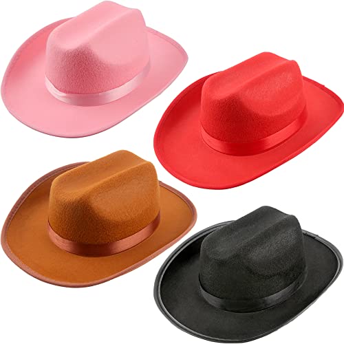 SGBETTER Cowboyhut für Kinder, Filzhut, breite Krempe, Cowgirlhut, Westernhut für Kinder, Jungen, Mädchen, Cosplay, Party, Kostüm, Zubehör (Schwarz, Rot, Braun, Rosa), 4 Stück von SGBETTER