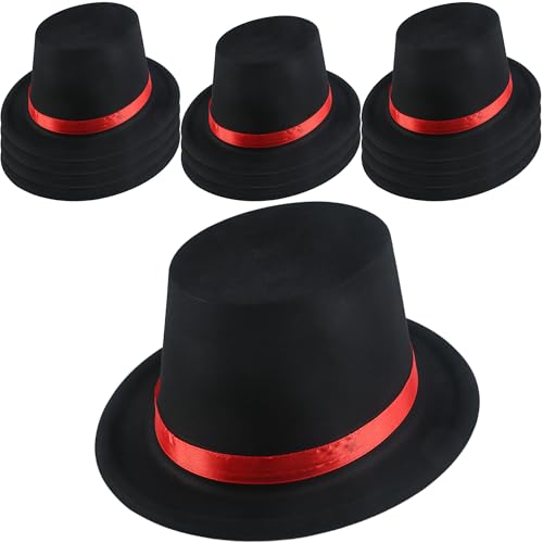SGBETTER Kunststoffhüte für Kinder, schwarze High Top Hüte mit rotem Band, Glitzer, Magier, Partyhut für Kinder, Halloween, Cosplay (Farbstil 1 (PVC-Beflockung)) von SGBETTER