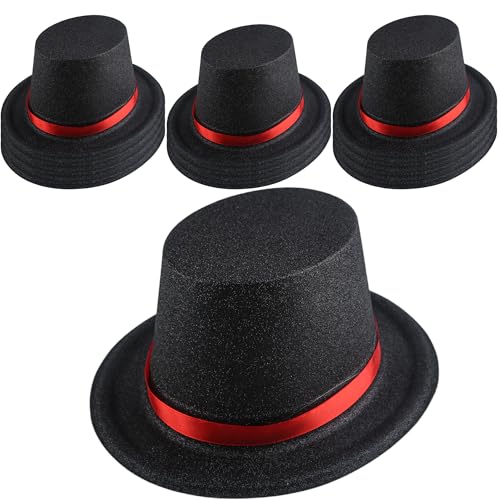 SGBETTER Kunststoffhüte für Kinder, schwarze High Top Hüte mit rotem Band, Glitzer, Magier, Partyhut für Kinder, Halloween, Cosplay (Farbstil 2 (PVC-Glitzer)) von SGBETTER