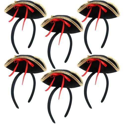 SGBETTER Piraten-Stirnband, Mini-Piratenhut, Stirnband, Piraten-Kopfbedeckung für Kinder, Erwachsene, Halloween, Cosplay, Kostümzubehör, 6 Stück (Farbset 1) von SGBETTER