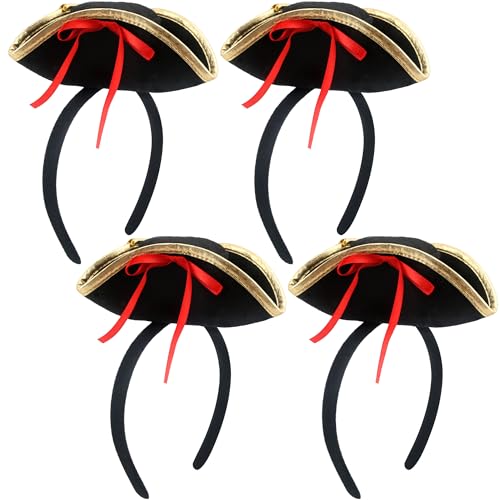 SGBETTER Piraten-Stirnband, schwarzes Dreihorn-Stirnband, Piratenhut, Stirnband für Kinder und Erwachsene, Halloween, Piraten-Thema, Cosplay, Partyzubehör, 4 Stück von SGBETTER