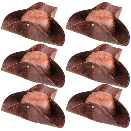 SGBETTER Piratenhut aus Kunstleder, Kolonial-Stil, Dreispitz mit braunem Piratenkostüm, Hut für Damen und Herren, Cosplay, Kostüm, Zubehör, Verkleidungspartys, 6 Stück von SGBETTER