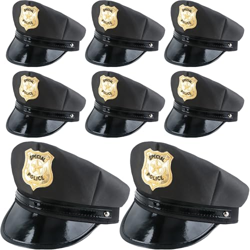 SGBETTER Polizistenhut für Erwachsene, verstellbar, Polizistenhut für Bühnenauftritte, Rollenspiele, Polizei-Mottoparty, 8 Stück (Farbset 1) von SGBETTER