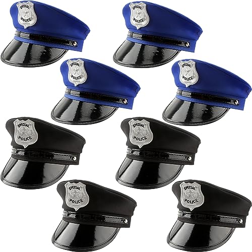 SGBETTER Polizistenhut für Kinder, schwarz, Polizistin, Kostüm, Zubehör für Kinder, Polizist, Halloween, Cosplay, Verkleidung, 8 Stück (Schwarz, Blau) von SGBETTER