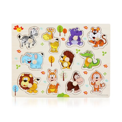 SGERUFZ 1 Pcs Holzpuzzle mit Dschungeltieren, Montessori Spielzeug für Kinder ab 1-3 Jahren SGERUFZ 1 Pcs Holzpuzzle mit Dschungeltieren, Montessori Spielzeug für Kinder ab 1-3 Jahren von SGERUFZ