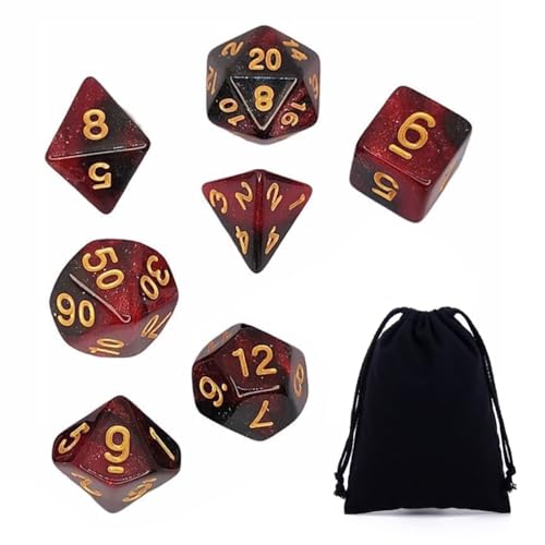 SGERUFZ DND Dice Polyedrisches Würfel Set 7 Stück für Dungeon und Dragons MTG RPG D&D D20, D12, D10, D10, D8, D6, D4 (Rote Gravurmuster) von SGERUFZ