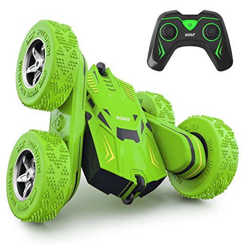 SGILE Ferngesteuertes Stunt Auto, Direkt Aufladbares RC Auto mit 2-seitiger 360° Rotation für Jungen, Kinder und Mädchen (Grün) von SGILE