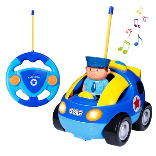 SGILE RC Auto Ferngesteuertes Spielzeugauto für Kleinkinder und Kinder, RC Polizeiauto mit Licht und Musik, Auto Spielzeug Cartoon Fahrzeug Geschenk Blau von SGILE