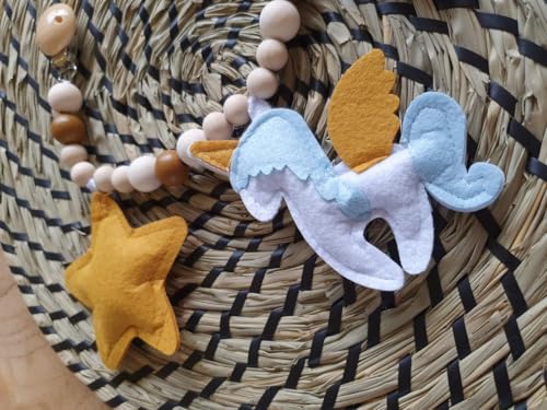 Wagenspanner Unicorn - Kinderwagen Buggy und Maxicosi Anhänger - Holzperlen und Figuren aus Filz - Geschenk zur Geburt Wagenspanner Unicorn - Kinderwagen Buggy und Maxicosi Anhänger - Holzperlen und Figuren aus Filz - Geschenk zur Geburt von SGSspecial