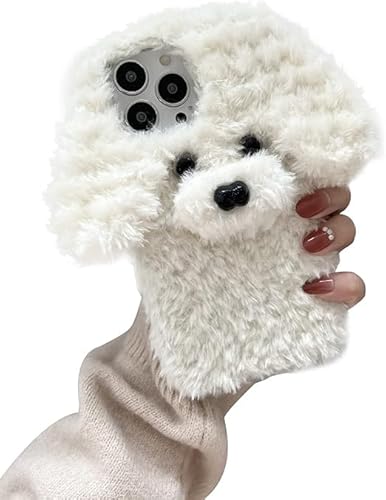 SGVAHY Pelzige Schutzhülle für iPhone 13 Mini, niedlicher Teddy, weißes Fell, flauschig, weich, warm, Plüsch, Fuzzy mit Bling Glitzer, Schutzhülle für Frauen und Mädchen von SGVAHY