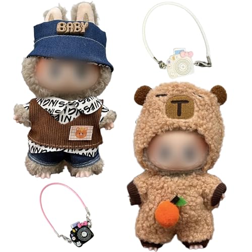 2 Stück Niedliche Plüsch Puppen Kleidung für 17cm Puppen, Puppenkleidung fürlabubu, Puppenzubehör mit 2 Kamerataschen, Plüsch Pullover Bekleidung Jungen und Mädchen DIY Kinder Geschenke von SGZIOO