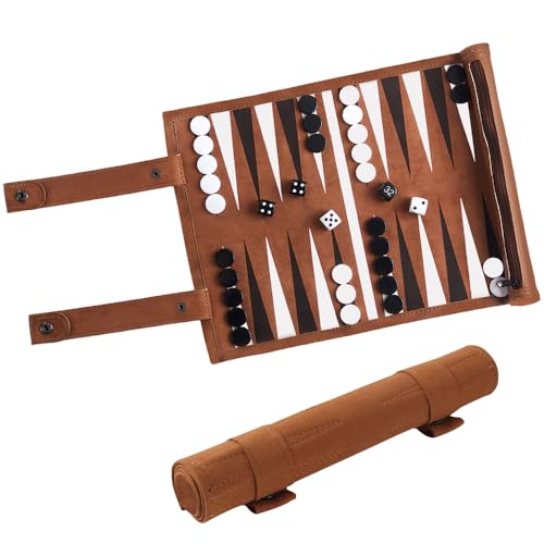 Backgammon Reise Spiel Set aus 100% Leder, Mikrofaser Rollbares Backgammon mit Schachfiguren, Würfeln und Brett für Reisen, Camping und Ausgehen(35.5 * 26cm) von SGZIOO