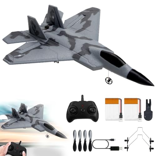 RC Flugzeug,2.4Ghz 2 Kanal Ferngesteuertes Flugzeug mit LED-Licht Kämpfer Flugzeuge Spielzeug Modell mit 3 Axis Gyro System Schaumstoff Flugzeu-g Ferngesteuert mit USB-Aufladung für Kinder (Grau) von SGZIOO