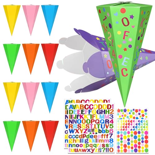 SGZIOO 12 Stück Schultüte Klein, 25cm Kleine Schultüte Geschwister, DIY Schultüten zum Befüllen mit Aufklebern, Faltbare Zuckertüte Klein, Zuckertüten für die Einschulung und Partys SGZIOO 12 Stück Schultüte Klein, 25cm Kleine Schultüte Geschwister, DIY Schultüten zum Befüllen mit Aufklebern, Faltbare Zuckertüte Klein, Zuckertüten für die Einschulung und Partys von SGZIOO