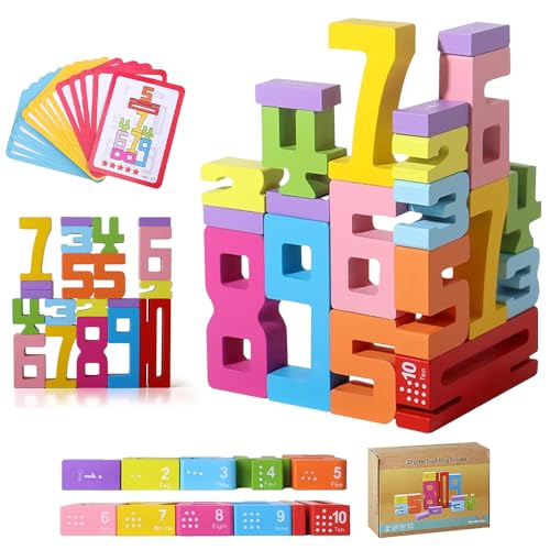 SGZIOO 20 Stück Holz Zahlenblocks, Viele Farben Montessori Number Blocks, Zahlenbausteine aus Wooden, Holz Zahlenblock Spielzeug Set für Kinder ab 3 Jahren, um Zahlen und Farbstapelung zu Lernen von SGZIOO