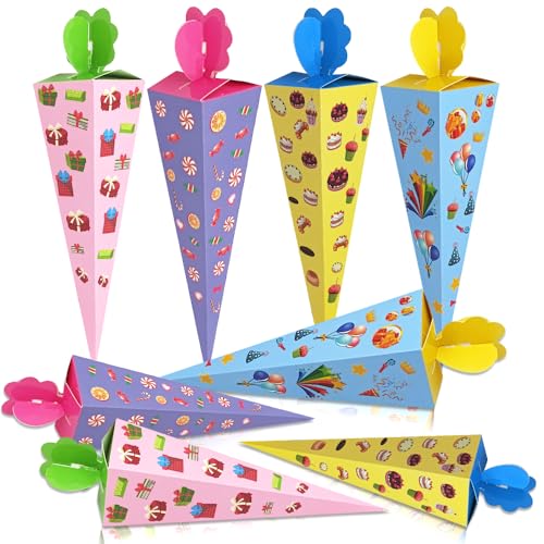 SGZIOO 24 Stück Schultüte Klein, 17cm Kleine Schultüte Geschwister, Kleine Schultüten zum Befüllen, Faltbare Zuckertüte Klein, Zuckertüten, Geschwistertüte für die Einschulung und Partys von SGZIOO