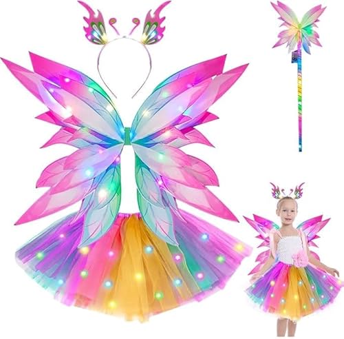 SGZIOO 4 Stück Feenkostüm Mädchen, Feen Kostüm Kinder, Leuchtende Feenflügel Kinder, mit Schmetterlingsflügel KinderS SGZIOO 4 Stück Feenkostüm Mädchen, Feen Kostüm Kinder, Leuchtende Feenflügel Kinder, mit Schmetterlingsflügel KinderS von SGZIOO