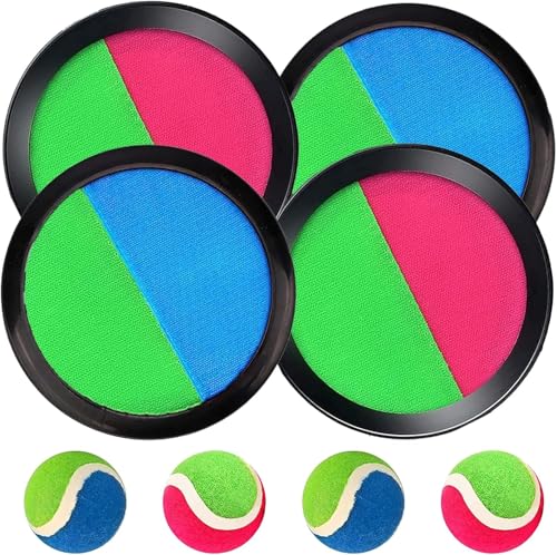 SGZIOO 4PCS Klettballspiel klettball Set, Klettballspiel für Kinder ab 3 4 5 6 mit 4 Fangscheiben 4 Bälle, Klettspiel Wurf Spiel Kinder für Wurf Spiel und Fangspiel für Party, Garten, Innen, Außen von SGZIOO