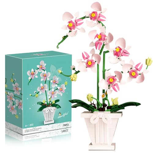 SGZIOO Blumen Bausteine Bausatz Orchideen, 718 Teile, Blumenstrauß Künstlich Bausteine Orchideen, Künstliche Pflanzen Bauspielzeugsets, Kreatives Geschenk für Erwachsene, Home und Zimmer Deko von SGZIOO