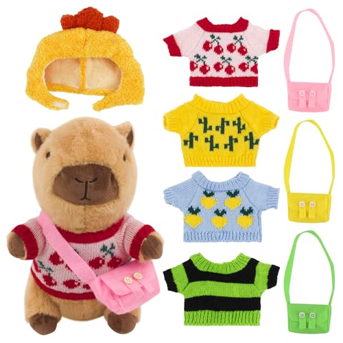 SGZIOO Capybara Plüschtier, 23 cm Capybara Kuscheltier, Niedlichen Capybara Plushies mit Kleidung und Accessoires, Wasserschwein Kuscheltier, Capybara Stofftier für Jungen Mädchen, Home Deko Kinder von SGZIOO