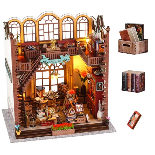 SGZIOO DIY Miniature House, Miniatur Haus Selber Bauen, Miniatur Haus Bausatz mit LED Licht, Möbel und Werkzeug Machen, Miniaturhaus für Erwachsene und Kinder, Magischer Bibliothek von SGZIOO