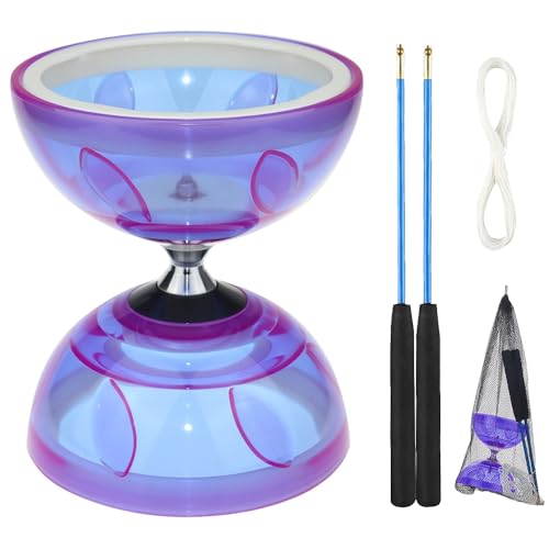 SGZIOO LED Diabolo mit Kugellager Dreifache Lagerung Set, Freiläufer mit Kugellager aus Ersatzseil 10m und Profi-Stange, Farbverlauf Diabolo Jonglier Set für Kinder und Erwachsene ( Lila) von SGZIOO