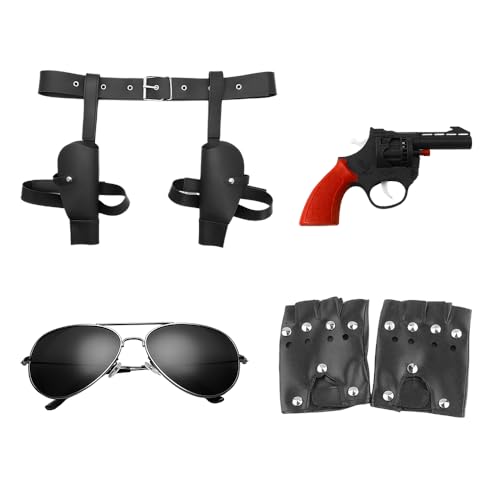 SGZIOO Lara Croft-Kostüm im Lara-Stil mit verstellbarem Beinholster, Kunststoffpistole, Sonnenbrille und Nieten-Handschuh-Zubehör-Set für Damen, Halloween-Kostüme, 4-teilig von SGZIOO