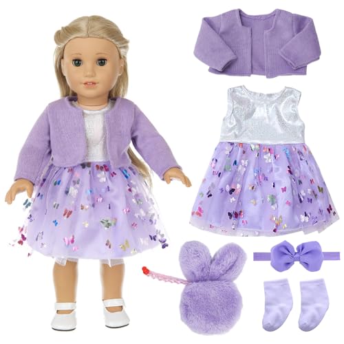 SGZIOO Puppenkleidung für 35-43 cm New Born Baby Puppen, 6 Stück Kleidung Outfits für Baby Puppen, mit Kleider, Mäntel, Taschen, Haarband, Socken, Geschenk für Kinder von SGZIOO