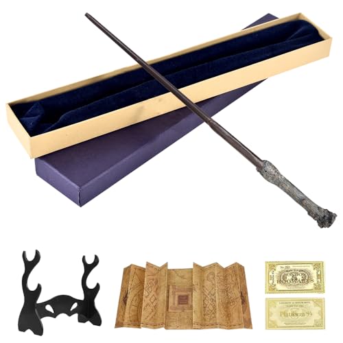 SGZIOO Zauberstab, 35cm Magie Zauberstab, Zauberstäbe, Magic Wand in Geschenkbox mit Landkarte, Eintrittskarte und Zauberstabhalter, für Halloween, Cosplay, Karneval (D) von SGZIOO