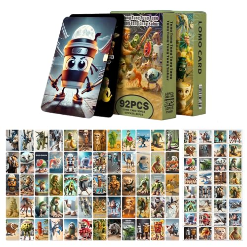 Skifidol Italian Brainrot Sammelkartenset mit 60 Karten und 32 Stickern, Italian Brainrot Figuren Karten Geeignet für Kinder, Mädchen und Jungen Kartensammlung(Gelbgrün) von SGZIOO