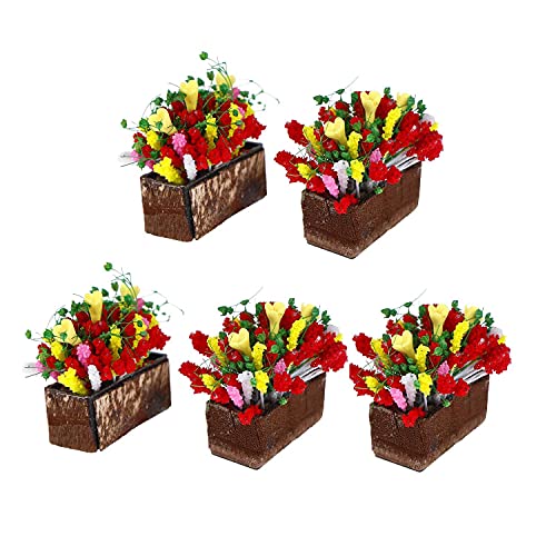 SGerste 5 Stück 1/12 Puppenhaus-Miniatur-Pflanze, mehrfarbig, Blume mit Holztopf, Gartenzubehör, Puppenhaus-Dekoration, Mini-Pflanze von SGerste