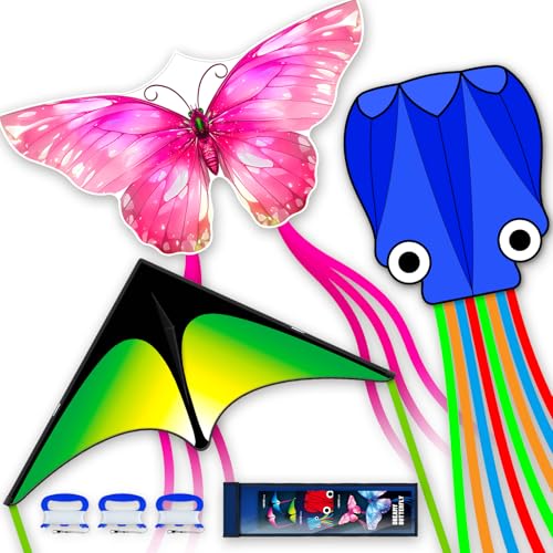 SGftre-3-teiliges Set Schmetterling, Delta und Oktopus Drachen für Jungen und Mädchen und Erwachsene, Leicht zu Fliegen Outdoor Fun Flugdrachen, Perfekt für Strände und Parks SGftre-3-teiliges Set Schmetterling, Delta und Oktopus Drachen für Jungen und Mädchen und Erwachsene, Leicht zu Fliegen Outdoor Fun Flugdrachen, Perfekt für Strände und Parks von SGftre