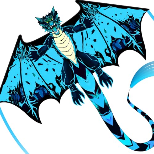 SGftre Blauer Drachen für Kinder & Erwachsene - Extrem leicht zu fliegen, Outdoor-Sportdrachen mit Drachen-Design als Sommergeschenk (Blau) von SGftre