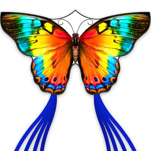 SGftre Schmetterlingsdrachen für Kinder und Erwachsene, Extrem Einfach zu Fliegen für Anfänger,100m Einleiner Schnur mit 300cm Schwanz für Strand Flying Kites für Outdoor Familie Spiel(Blumenpracht) von SGftre